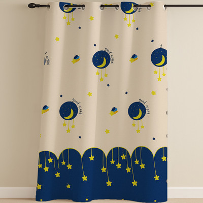 Ana 213 cm (7 ft) Door Cotton Room Darkening Curtain Single Curtain(CREAM & NAVY, Cartoon)