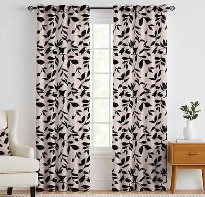 Vargottam 160 cm (5 ft) Window Cotton Semi Transparent Curtain (Pack Of 2)(Ivory & Black, Printed)