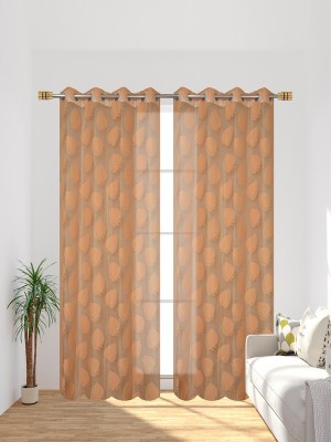 VeNom 152 cm (5 ft) Polyester Semi Transparent Window Curtain (Pack Of 2)(Printed, Gold)