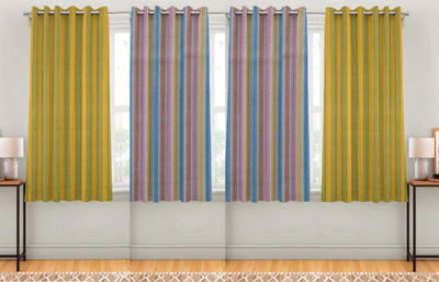 Tidy 150 cm (5 ft) Door Cotton Room Darkening Curtain (Pack Of 4)(combo177, Striped)