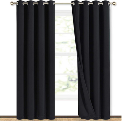 bfam 305 cm (10 ft) Long Door Polyester Blackout Curtain (Pack Of 2)(Black, Solid)