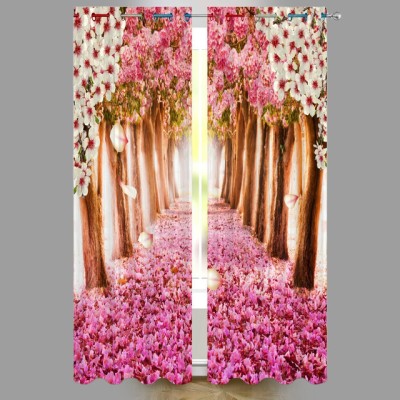 V21 154 cm (5 ft) Polyester Room Darkening Window Curtain (Pack Of 2)(Floral, Pink)
