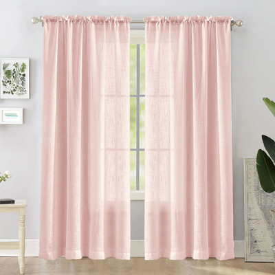 HOMEMONDE 244 cm (8 ft) Shower Cotton Transparent Curtain (Pack Of 2)(Baby Pink, Self Design)