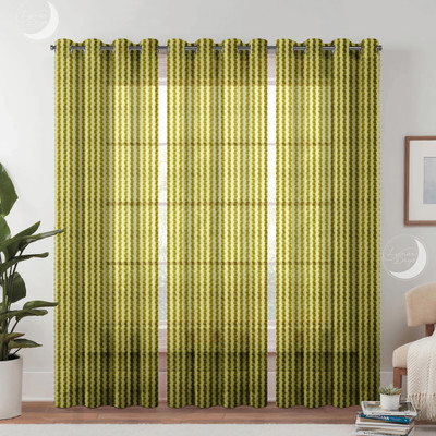 Lunar Days 274 cm (9 ft) Long Door Net Semi Transparent Curtain (Pack Of 3)(Green Stripes, Striped)