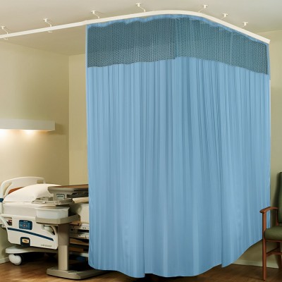 Lushomes 305 cm (10 ft) Polyester Semi Transparent Long Door Curtain Single Curtain(Striped, Sky Blue)