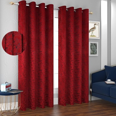 Panipat Textile Hub 274 cm (9 ft) Velvet Room Darkening Long Door Curtain (Pack Of 2)(Printed, Red)