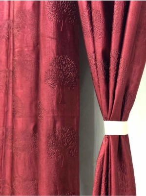 DTODEXPRESS 152.4 cm (5 ft) Polyester Semi Transparent Window Curtain (Pack Of 2)(Floral, Maroon)