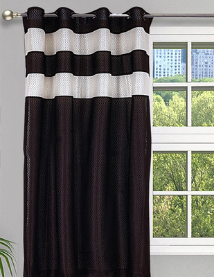 KUBER INDUSTRIES 213 cm (7 ft) Polyester Semi Transparent Window Curtain Single Curtain(Self Design, Brown)