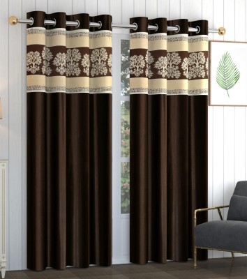 Fab Castle 274 cm (9 ft) Polyester Semi Transparent Long Door Curtain (Pack Of 2)(Printed, Brown)