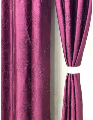 SR Collection 152 cm (5 ft) Window Polyester Room Darkening Curtain (Pack Of 2)(wine, Floral)