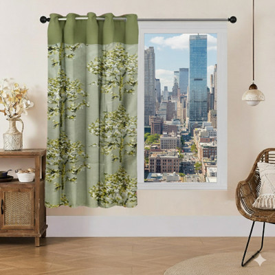 DARSHANAM WORLD 152 cm (5 ft) Polyester Semi Transparent Window Curtain Single Curtain(Printed, mehendi)