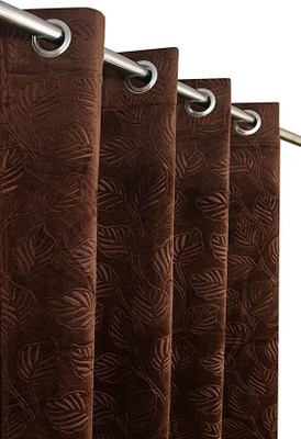 Stackers 152 cm (5 ft) Window Velvet Room Darkening Curtain (Pack Of 2)(Brown, Floral)