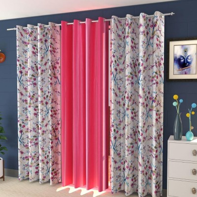 shopgallery 153 cm (5 ft) Polyester Blackout Window Curtain (Pack Of 3)(Floral, Printed, Pink)