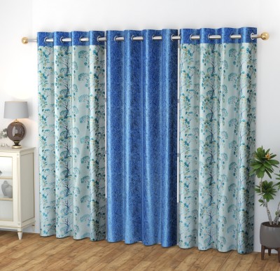 Galaxy Home Decor 213 cm (7 ft) Polyester Room Darkening Door Curtain (Pack Of 3)(Printed, Blue)