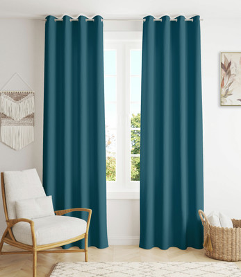 HOMEMONDE 274.4 cm (9 ft) Long Door Polyester Blackout Curtain (Pack Of 2)(Blue, Solid)