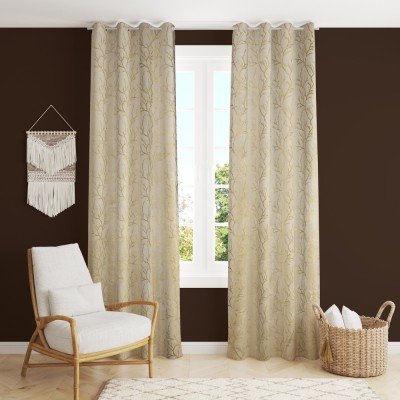 DECOROLOGY 152 cm (5 ft) Velvet Room Darkening Window Curtain (Pack Of 2)(Abstract, Cream)