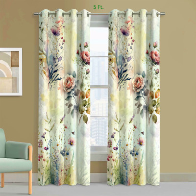 EXOTICE 120 cm (4 ft) Window Polyester Room Darkening Curtain (Pack Of 2)(Pista Green, 3D Printed)