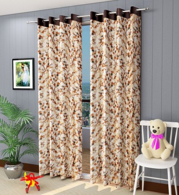 VeNom 213 cm (7 ft) Polyester Room Darkening Shower Curtain (Pack Of 2)(Floral, Brown)