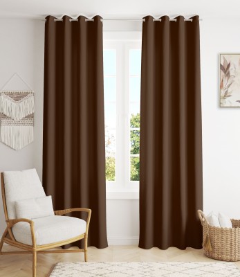 HOMEMONDE 244 cm (8 ft) Polyester Blackout Shower Curtain (Pack Of 2)(Solid, Dark Brown)