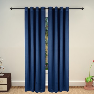 Lushomes 274 cm (9 ft) Polyester Room Darkening Long Door Curtain Single Curtain(Self Design, Blue-2)