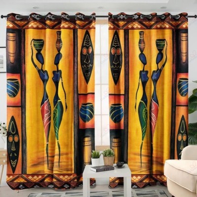 V4S 214 cm (7 ft) Polyester Room Darkening Door Curtain (Pack Of 2)(Geometric, Yellow)