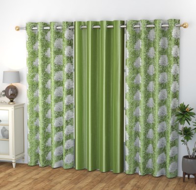 GOYTEX 213.36 cm (7 ft) Polyester Room Darkening Door Curtain (Pack Of 3)(Abstract, Green)