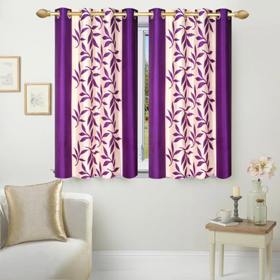 Stella Creations 152 cm (5 ft) Window Polyester Semi Transparent Curtain (Pack Of 2)(Purple, Printed)