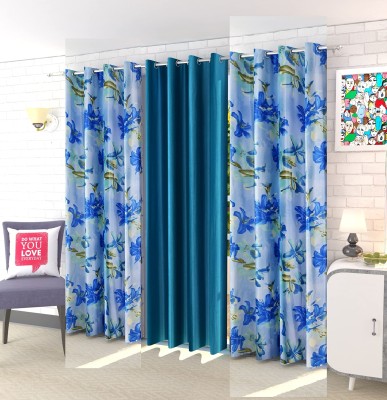 Home Utsav 153 cm (5 ft) Polyester Semi Transparent Window Curtain (Pack Of 3)(Floral, Aqua)