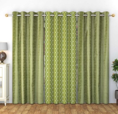 WO FLORA 153 cm (5 ft) Polyester Room Darkening Window Curtain (Pack Of 3)(Checkered, Green)