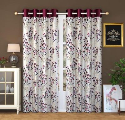 Golden Legacy 274.32 cm (9 ft) Polyester Room Darkening Long Door Curtain (Pack Of 2)(Floral, Purple)