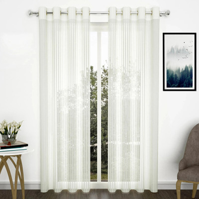 Story@home 215 cm (7 ft) Door Tissue Semi Transparent Curtain (Pack Of 2)(Milky White, Printed)
