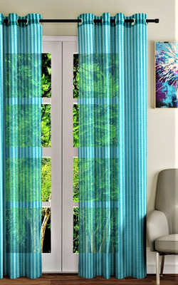 BELLA TRUE 213 cm (7 ft) Polyester Transparent Door Curtain Single Curtain(Striped, Aqua)
