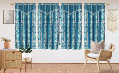 Home Edge 153 cm (5 ft) Polyester Semi Transparent Window Curtain (Pack Of 4)(Printed, Blue)