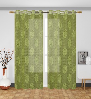 Homefab India 213.36 cm (7 ft) Polyester Transparent Door Curtain (Pack Of 2)(Self Design, Green)