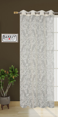 BANAVY 214 cm (7 ft) Door Tissue, Net Semi Transparent Curtain Single Curtain(Beige (Pack of 1), Self Design)