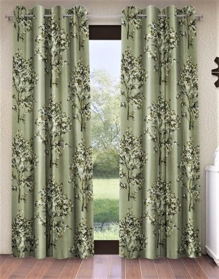 La.Kourtina 213.36 cm (7 ft) Polyester Semi Transparent Door Curtain (Pack Of 2)(Printed, Green)