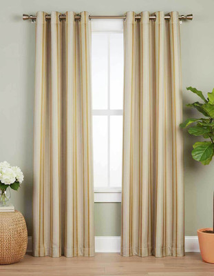 UBH 153 cm (5 ft) Window Jacquard Semi Transparent Curtain (Pack Of 2)(Beige, Striped)
