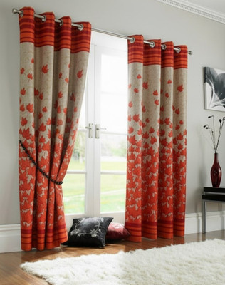 Home Sizzler 213 cm (7 ft) Door Polyester Semi Transparent Curtain (Pack Of 2)(Maroon, Floral)