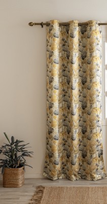 HOMEMONDE 152.4 cm (5 ft) Polyester Blackout Window Curtain Single Curtain(Printed, Floral - Yellow & Grey)