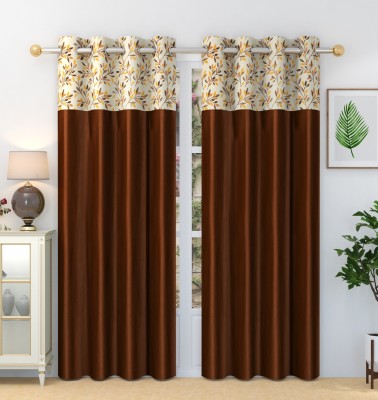 Homefab India 274.32 cm (9 ft) Polyester Room Darkening Long Door Curtain (Pack Of 2)(Floral, Light Brown)