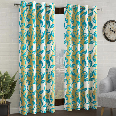 Story@home 215 cm (7 ft) Door Polyester Semi Transparent Curtain (Pack Of 2)(Turqouise, Printed)