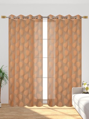 REHAAN 153 cm (5 ft) Polyester Semi Transparent Window Curtain (Pack Of 2)(Self Design, Brown)