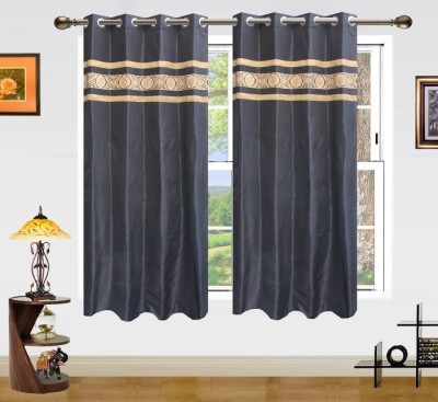 Dekor World 150 cm (5 ft) Polyester Semi Transparent Window Curtain (Pack Of 2)(Floral, Black)