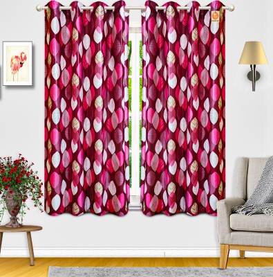 KANUSHI 153 cm (5 ft) Polyester Semi Transparent Window Curtain (Pack Of 2)(Floral, Maroon)