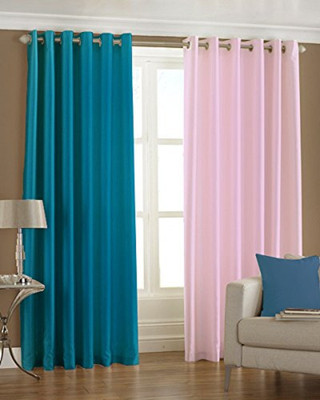 Cordweave 153 cm (5 ft) Window Polyester Semi Transparent Curtain Single Curtain(1 Aqua & 1 Baby Pink, Plain)
