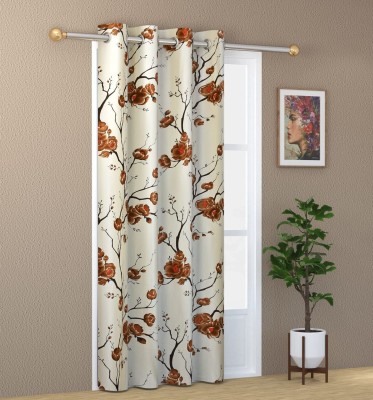 HEU 213.36 cm (7 ft) Polyester Semi Transparent Door Curtain Single Curtain(Floral, Brown)