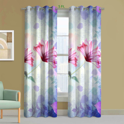 EXOTICE 120 cm (4 ft) Window Polyester Room Darkening Curtain (Pack Of 2)(Lavender Pink, 3D Printed)