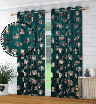 FABDRAPE 152.4 cm (5 ft) Window Velvet Room Darkening Curtain (Pack Of 2)(Aqua, Self Design)