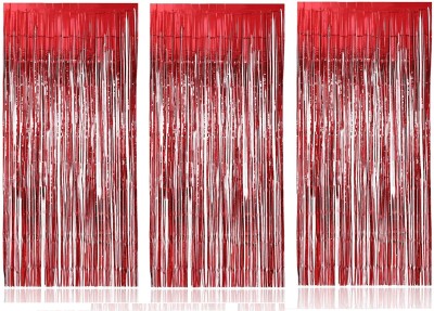 SaleXgrowth 10 cm (0 ft) Silk Room Darkening Long Door Curtain (Pack Of 3)(Plain, Red)