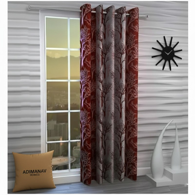 Adimanav 274.32 cm (9 ft) Long Door Polyester Semi Transparent Curtain Single Curtain(Maroon, Printed)